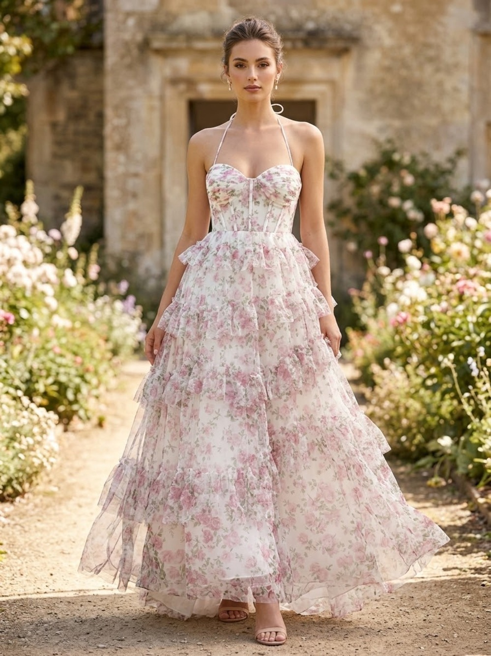 Lynn Floral Swiss Dot A-Line Ball Gown Size large